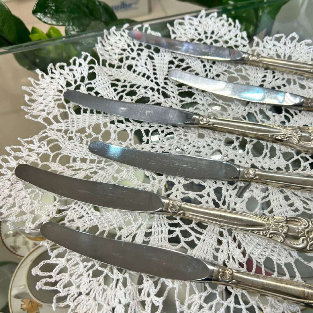 Ножи столовые "Троянда" Киевский з-д им.Дзержинского. Мнц с серебрением. Винтаж. Цена за 6шт. Картинка 4